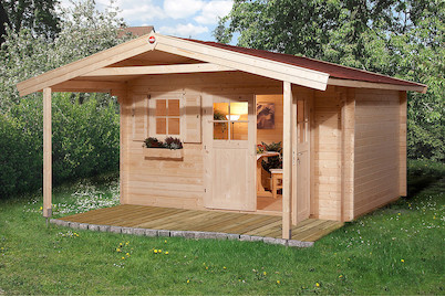 Image of Weka Gartenhaus 111 A Gr.2 28mm mit Vordach (300 x 380 cm), Holz Natur bei JUMBO