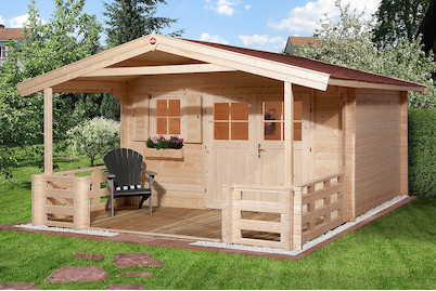 Image of Weka Gartenhaus 111 B Gr.2 28mm mit bedachter Vorterasse (300 x 380 cm), Holz Natur bei JUMBO
