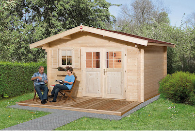 Image of Weka Gartenhaus 136 Gr.1 45mm mit Vordach (300 x 380 cm), Holz Natur bei JUMBO
