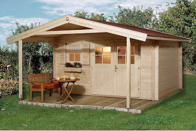 Image of Weka Gartenhaus 136 A Gr.1 45mm mit Vordach (500 x 380 cm), Holz Natur bei JUMBO