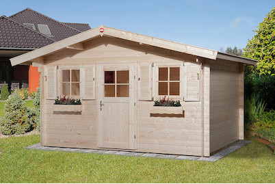 Image of Weka Gartenhaus 110 Gr.1 28mm mit Vordach (300 x 380 cm), Holz Natur bei JUMBO