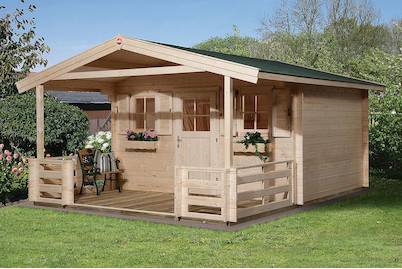 Image of Weka Gartenhaus 110 B Gr.2 28mm mit bedachter Vorterasse (580 x 380 cm), Holz Natur bei JUMBO