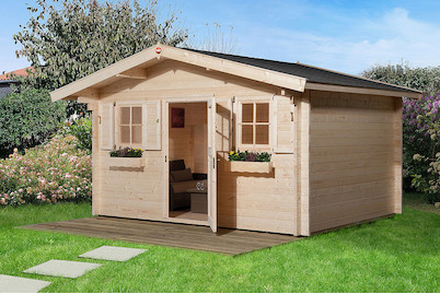 Image of Weka Gartenhaus 135 Gr.2 45mm mit Vordach (380 x 380 cm), Holz Natur bei JUMBO