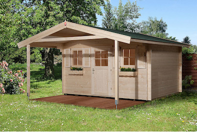 Image of Weka Gartenhaus 135 A Gr.2 45mm mit Vordach (580 x 380 cm), Holz Natur bei JUMBO