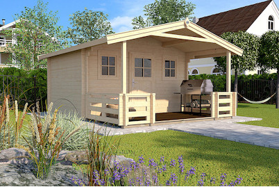 Image of Weka Gartenhaus 135 B Gr.1 45mm mit Vordach (500 x 380 cm), Holz Natur bei JUMBO