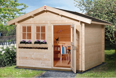 Image of Weka Gartenhaus 139 45mm mit Vordach (300 x 300 cm), Holz Natur bei JUMBO
