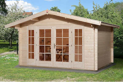 Image of Weka Weekendhaus 137 Gr.1 45mm mit grossen Fenstertüren + 60cm Vordach (300 x 380 cm), Holz Natur bei JUMBO