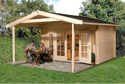 Image of Weka Weekendhaus 137 A Gr.1 45mm mit grossen Fenstertüren + 200cm Vordach (500 x 380 cm), Holz Natur bei JUMBO