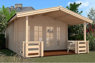 Image of Weka Weekendhaus 137 B Gr.1 45mm mit grossen Fenstertüren + bedachter Vorterasse (500 x 380 cm), Holz Natur bei JUMBO