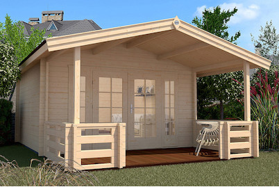 Image of Weka Weekendhaus 137 B Gr.2 45mm mit bedachter Vorterasse (580 x 380 cm), Holz Natur bei JUMBO