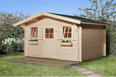 Image of Weka Weekendhaus 138 Gr.1 45mm mit 60cm Vordach (300 x 380 cm), Holz Natur bei JUMBO