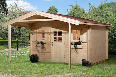 Image of Weka Weekendhaus 138 A Gr.1 45mm mit Vordach (500 x 380 cm), Holz Natur bei JUMBO