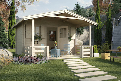 Image of Weka Weekendhaus 138 B Gr.1 45mm mit bedachter Vorterasse (500 x 380 cm), Holz Natur bei JUMBO