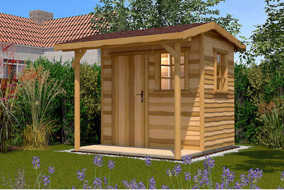 Image of Weka Gartenhaus 820 Gr.1 16mm mit bedachter Vorterasse (174 x 242 cm), Holz Natur bei JUMBO