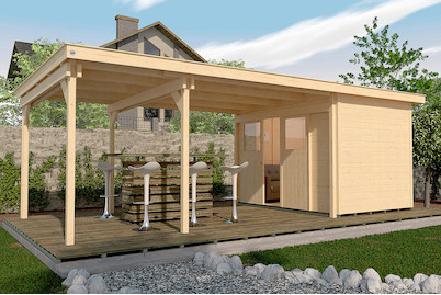 Image of Weka Lounge-Haus 225 B Gr.2 21mm mit Flachdach (299 x 737 cm), Holz Natur bei JUMBO