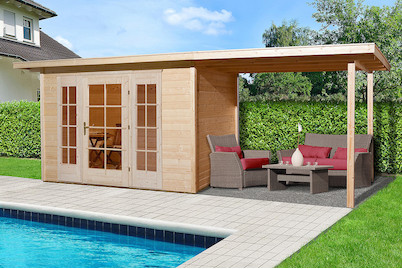 Image of Weka Gartenhaus Panorama 172 Gr.2 21mm mit verglaster Türe (299 x 590 cm), Holz Natur bei JUMBO