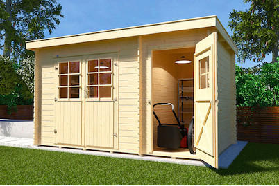 Image of Weka Gartenhaus 254 Gr.2 28mm mit Doppeltüre + Nebenraum (250 x 370 cm), Holz Natur bei JUMBO