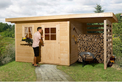 Image of Weka Gartenhaus 170 A Gr.3 28mm mit Flachdach (300 x 445 cm), Holz Natur bei JUMBO