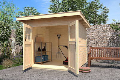 Image of Weka Gartenhaus 179 Gr.1 28mm mit Doppeltüre + Flachdach (211 x 235 cm), Holz Natur bei JUMBO