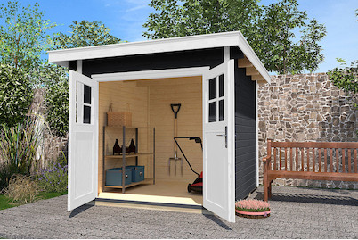 Image of Weka Gartenhaus 179 Gr.4 28mm mit Doppeltüre + Flachdach (301 x 295 cm), Holz Anthrazit bei JUMBO