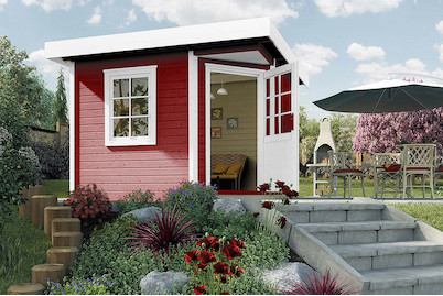 Image of Weka Designhaus 213 Gr.1 5-Eck 28mm mit verglaster Türe + Seitenfenster (238 x 238 cm), Holz Rot bei JUMBO