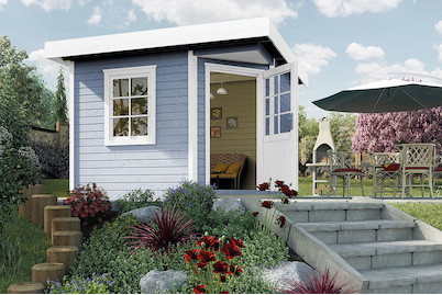 Image of Weka Designhaus 213 Gr.2 5-Eck 28mm mit verglaster Türe + Seitenfenster (298 x 298 cm), Holz Grau bei JUMBO