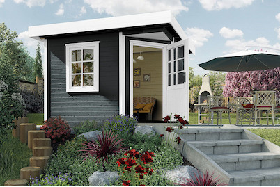 Image of Weka Designhaus 213 Gr.2 5-Eck 28mm mit verglaster Türe + Seitenfenster (298 x 298 cm), Holz Anthrazit bei JUMBO