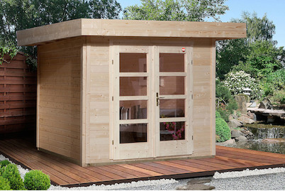 Image of Weka Designhaus 126 Gr.2 28mm mit verglaster Türe + Flachdach (240 x 295 cm), Holz Natur bei JUMBO