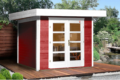 Image of Weka Designhaus 126 Gr.2 28mm mit verglaster Türe + Flachdach (240 x 295 cm), Holz Rot