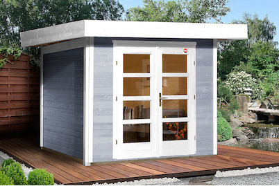 Image of Weka Designhaus 126 Gr.2 28mm mit verglaster Türe + Flachdach (240 x 295 cm), Holz Grau bei JUMBO