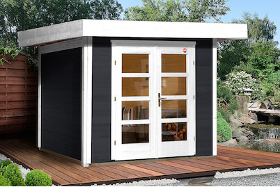 Image of Weka Designhaus 126 Gr.2 28mm mit verglaster Türe + Flachdach (240 x 295 cm), Holz Anthrazit bei JUMBO