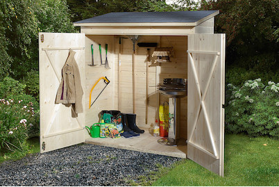 Image of Weka Garten-/Terrassenschrank 361 Gr.2 14mm mit Doppeltüre + Pultdach (85 x 163 x 190cm), holz natur bei JUMBO