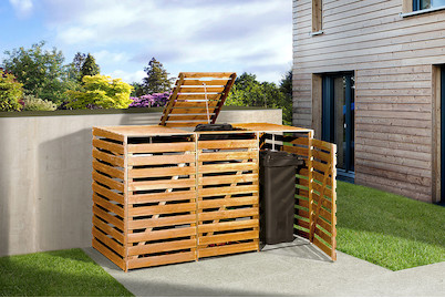 Image of Weka Mülltonnenbox für 3 Tonnen (92 x 219 x 122 cm), holz honigbraun imprägniert bei JUMBO