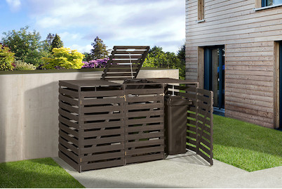 Image of Weka Mülltonnenbox für 3 Tonnen (92 x 219 x 122 cm), holz anthrazit imprägniert bei JUMBO