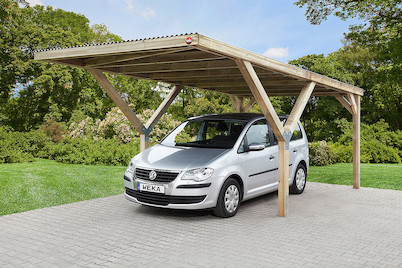 Image of Weka Y-Einzelcarport mit Stahldach (362 x 300 cm), holz natur bei JUMBO