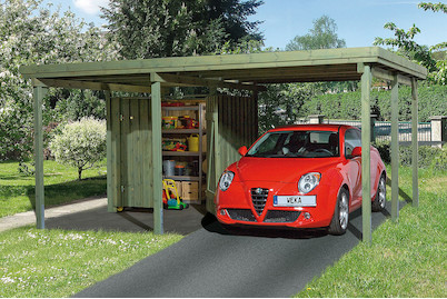Image of Weka Carport 607 Gr.1 inkl. Geräteraum (389 x 478 cm), holz natur bei JUMBO