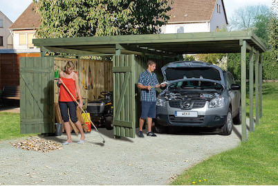 Image of Weka Carport 607 Gr.3 inkl. XXL Geräteraum (579 x 478 cm), holz natur bei JUMBO