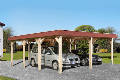 Image of Weka Leimholz-Flachdach Doppelcarport 615 Gr.1 (591 x 576 cm), holz natur bei JUMBO