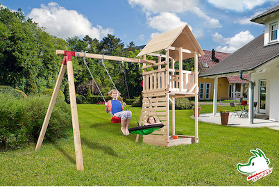 Image of Weka Tabaluga Drachenturm Sparset inkl. Anbauschaukel + Sandkasten (290 x 420 cm), holz natur bei JUMBO