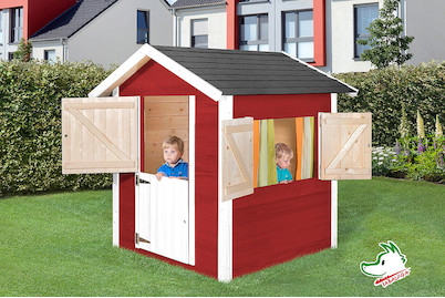 Image of Weka Tabaluga Kinder Spielhaus Drachenhöhle inkl. Fensterläden und Klapptür (122x122cm), holz rot-weiss bei JUMBO