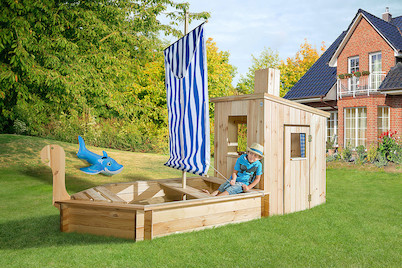 Image of Weka Sandkasten Spiel-Schiff 196 A mit Kajüte (116x 291cm), holz natur bei JUMBO