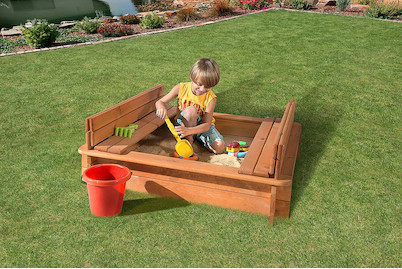 Image of Weka Sandkasten 196 B Gr.1 mit klappbarer Sitz-Abdeckung (100x100cm), holz honigbraun bei JUMBO
