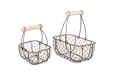Image of Deko-Metall-Korb mit Holzgriff, 15x10x16,5cm + 20x12x22cm, Set 2Stück bei JUMBO