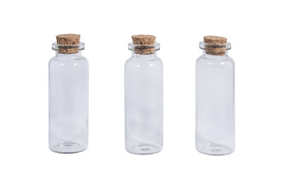 Image of Glas Gefäss mit Kork Deckel, 2,3cm ø, 6,5cm, 20ml, Öffnung 1,2cm, Box 3Stück bei JUMBO