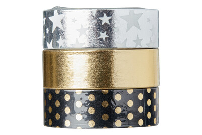 Image of Washi Tape Set Black/Gold/Silver Foil, 15mm, 3 Designs á 10m, Box 30m bei JUMBO