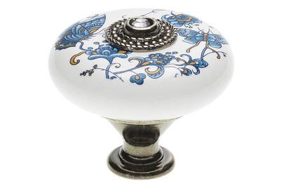 Image of Siro Möbelknopf Sp81 Keramik weiss Floral/Silber antik Ø 38 mm bei JUMBO