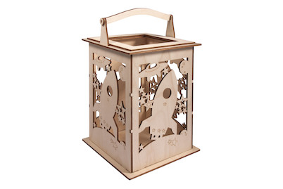 Image of Holz Laterne Rakete m. Griff,FSCMixCred, 15,3x15,3x26,5cm, 15-tlg. , Box 1Set bei JUMBO