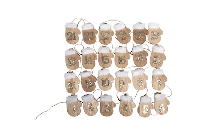 Image of Holz Adv.kalender-Handschuh auf Klammer, 3,5x4,5cm, m.Kordel verbun., SB-Btl 1Set bei JUMBO