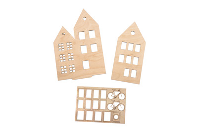 Image of Holzmotiv Häuser, FSCMixCred., 15,1x18,8cm, 18-tlg., SB-Btl 1Set