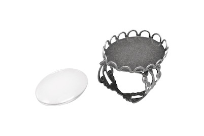 Image of Metall- Fassung: Ring m. Zierrand, 1,8x2,5cm, m. Cabochon, SB-Btl 1Set bei JUMBO